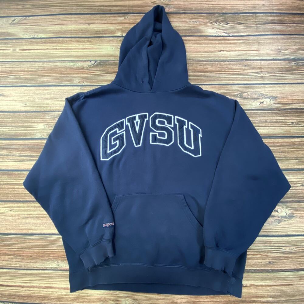 Vtg GVSU Grand Valley Jansport Hoodie Sz L Navy Distressed